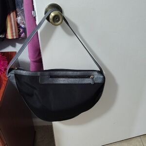 Large Black and Gunmetal Crescent Shoulder Bag